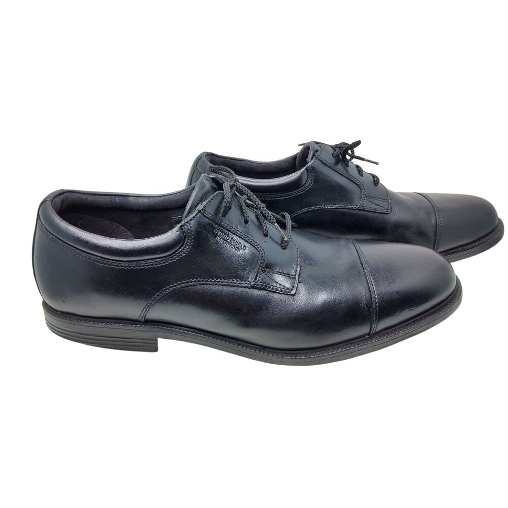 Mens Rockport Walkability Black Waterproof Leather Cap Toe Lace Up Shoes